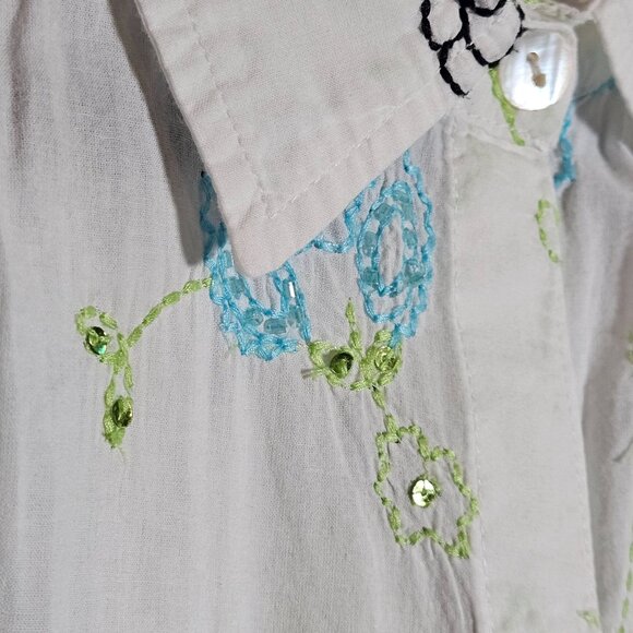 VTG Bleu Bayou Embroidered Boho Button-Up Shirt Paisley & Floral Med Cottage Cor - Picture 5 of 14